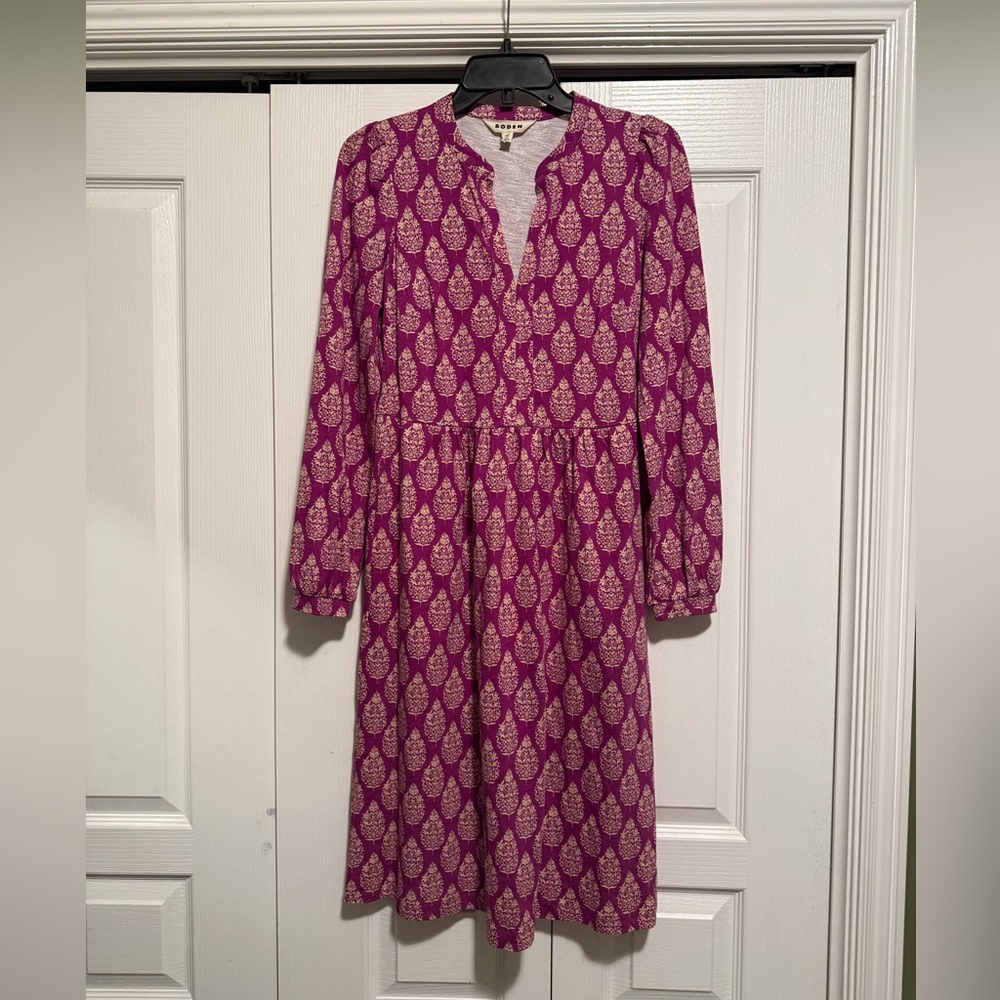 Boden Fuchsia and Cream Long Sleeve Dress